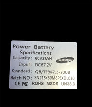 Load image into Gallery viewer, Samsung 60V 27 Ah Lithium battery
